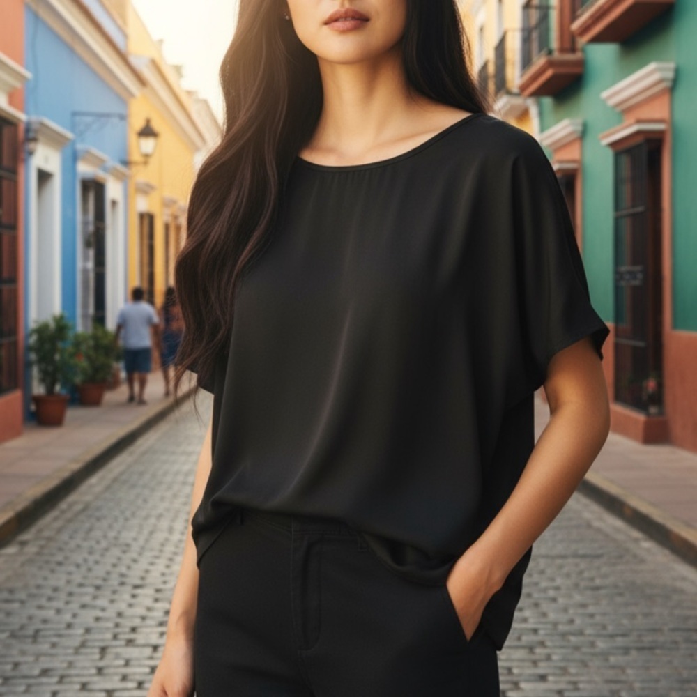 Forever 21 black basic polyester scoop neck blouse